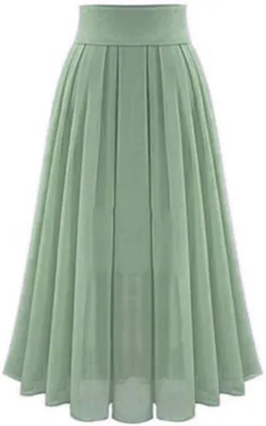 High Waist Women's Skirts Pleated A Line Robe Solid Chiffon Flowy Rise Summer for Women 2023 Sweet Dress Fashion Green