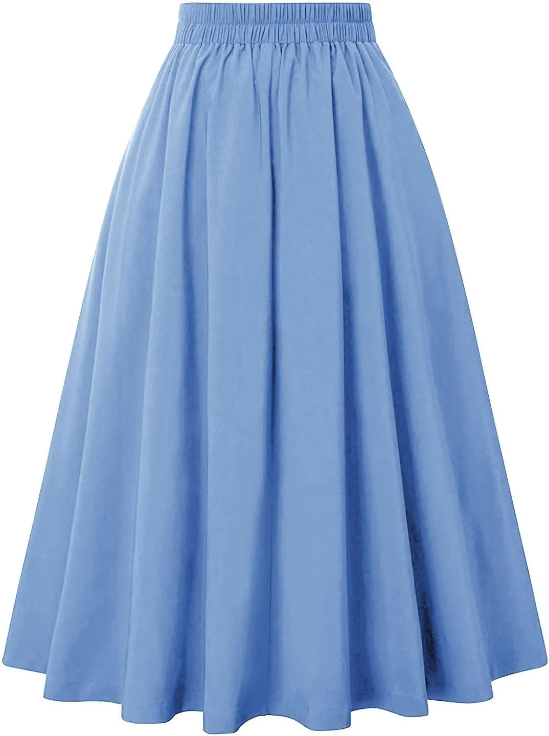 High Waisted Midi Skirt Women Vintage Skirts A Line Swing Skirt Elegant Maxi Skirts Dressy Skirt Elastic Summer Skirt