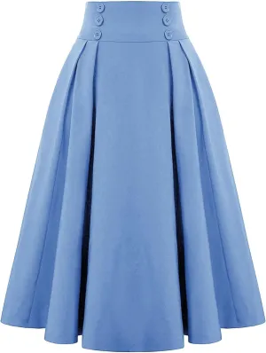 High Waisted Midi Skirt Women Vintage Skirts A Line Swing Skirt Elegant Maxi Skirts Dressy Skirt Elastic Summer Skirt