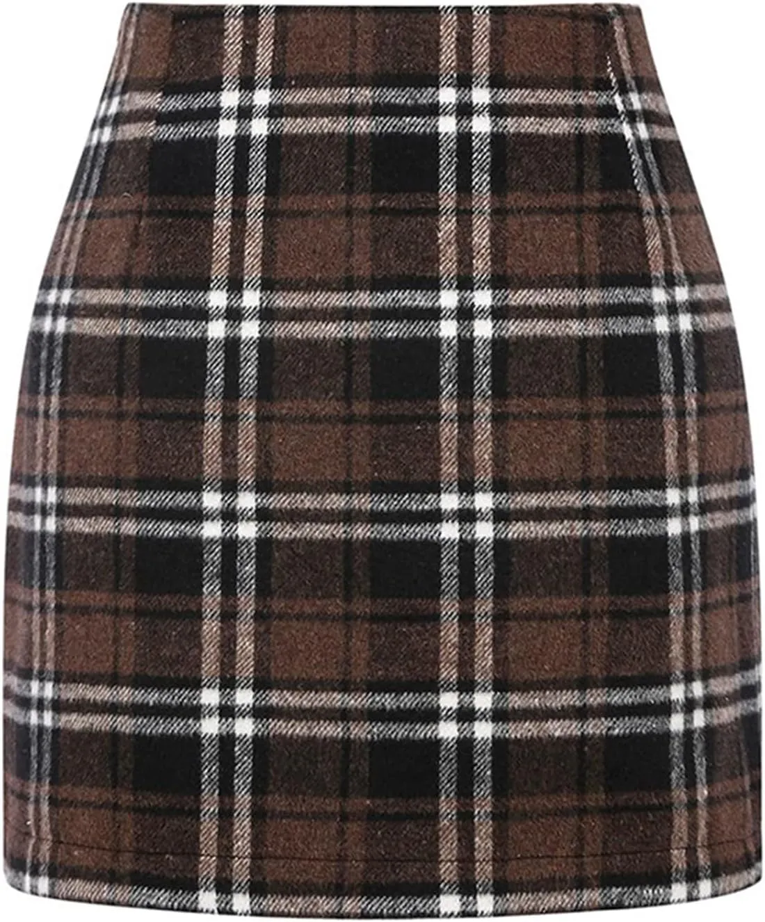 High Waisted Plaid Skirts for Women Bodycon Mini Wool Pencil Skirt Comfy Cute Wrap Trendy Stretchy Satin Tweed Skirt