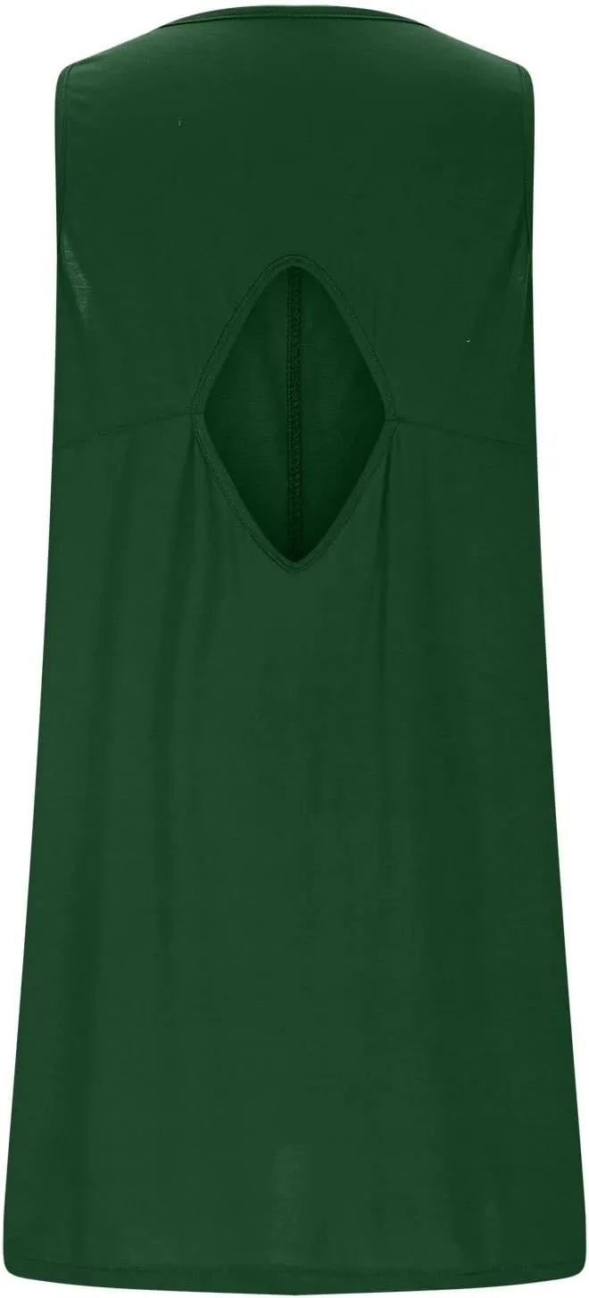 hlysgo A Line Dresses for Women Summer Cutout Back Sleeveless Mini Sundress Casual Loose Fit Coverup Beach Dress with Pocket
