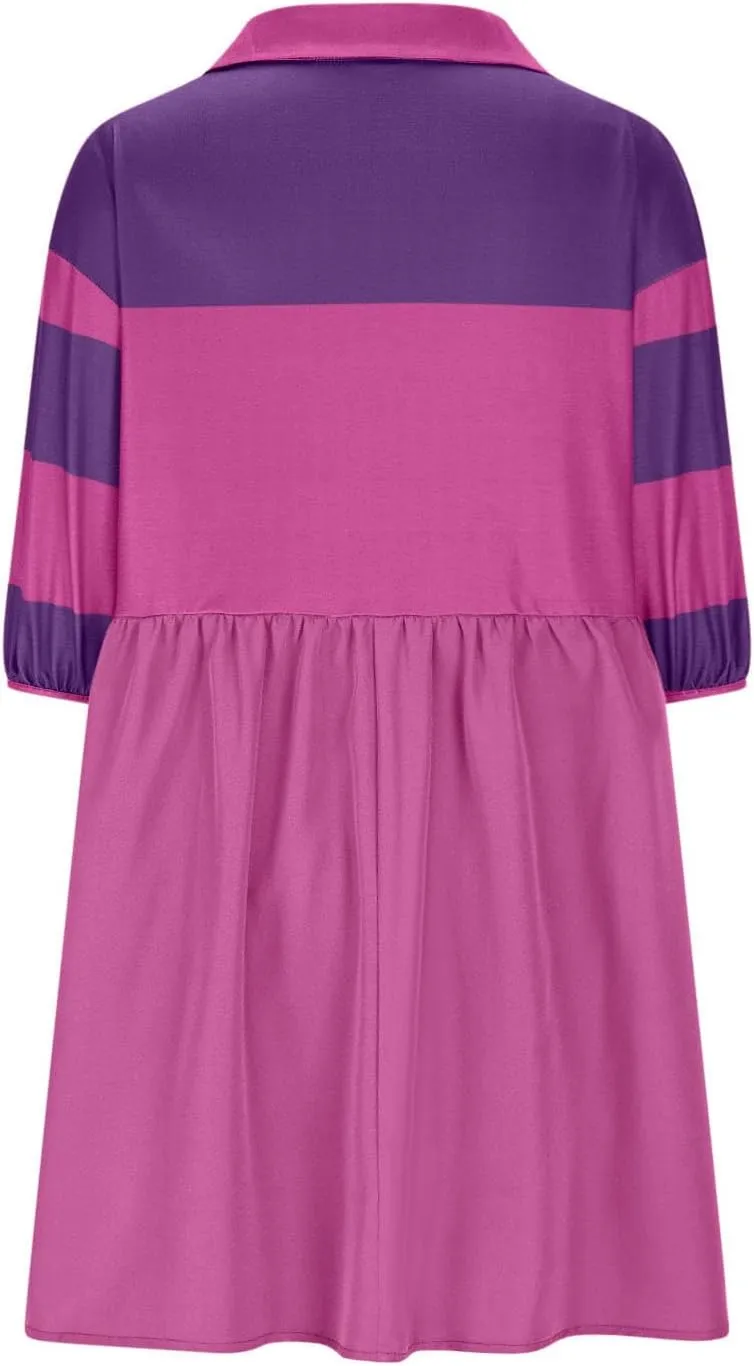 hlysgo Babydoll Dress for Women 2025 Summer Cute Short Sleeve V Neck Mini Dresses Casual Loose Fit A-Line Swing Shirt Dress