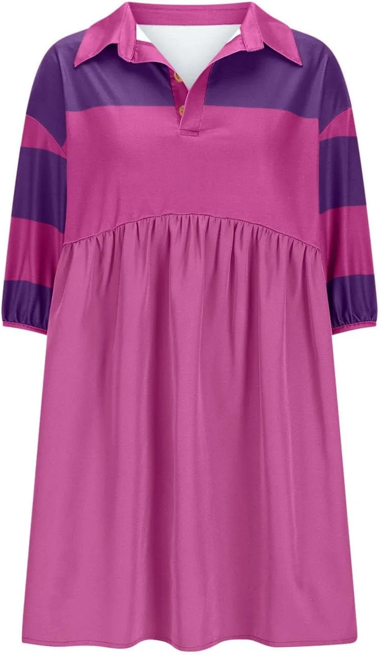 hlysgo Babydoll Dress for Women 2025 Summer Cute Short Sleeve V Neck Mini Dresses Casual Loose Fit A-Line Swing Shirt Dress