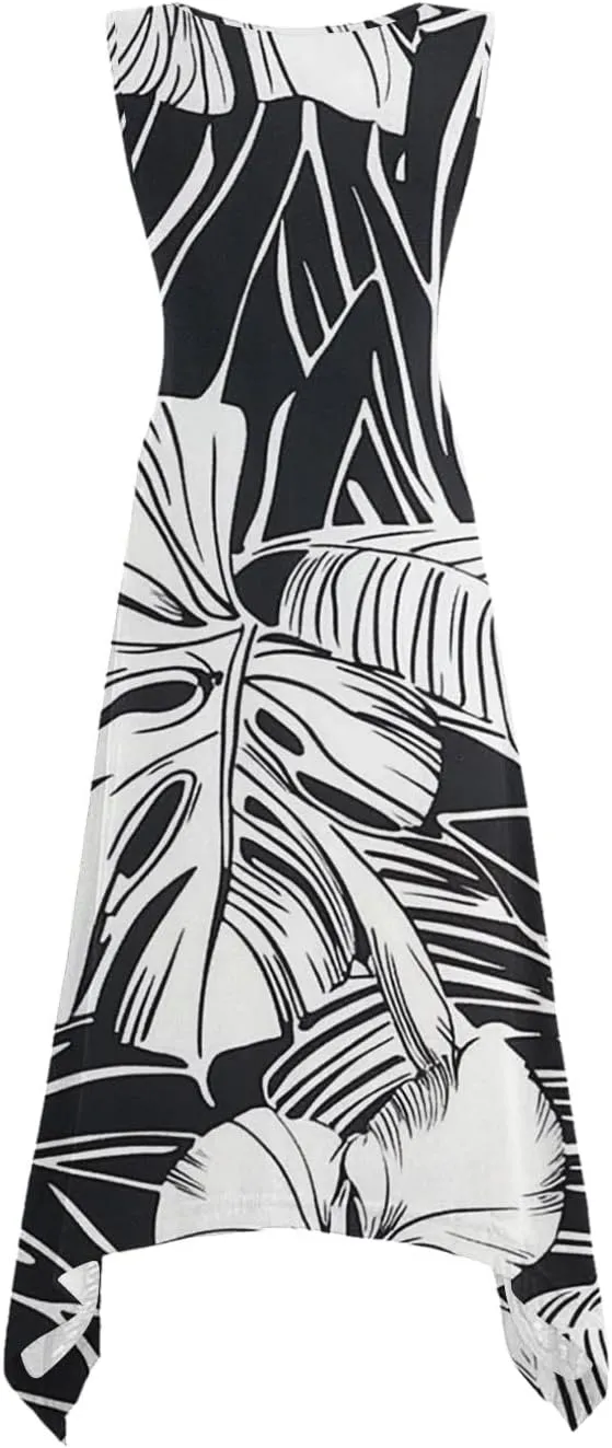 hlysgo Floral Dress for Women 2025 Casual Loose Sleeveless Crew Neck Midi Dresses Summer Boho Beach Sundress for Teen Girls