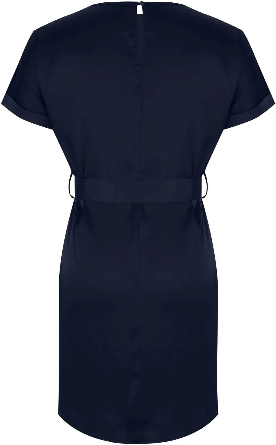 hlysgo Mini Dresses for Women Casual Loose Fit Short Sleeve Crew Neck Party Dress Trendy Silk Satin Tie-Belt Going Out Dress