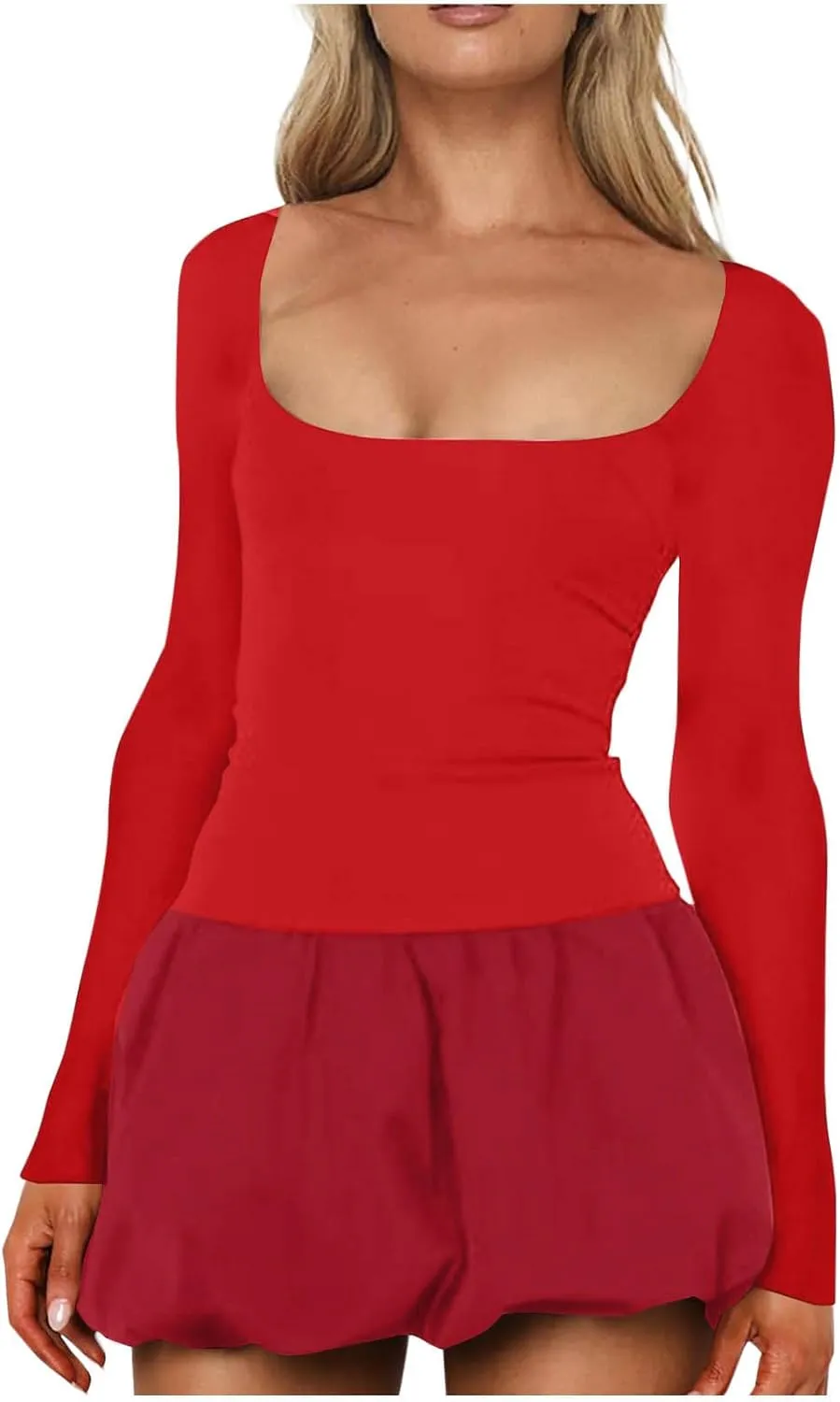 hlysgo Mini Dresses for Women Summer Casual Slim Fit Long Sleeve Scoop Neck Short Dress Trendy Patchwork A-Line Beach Dress