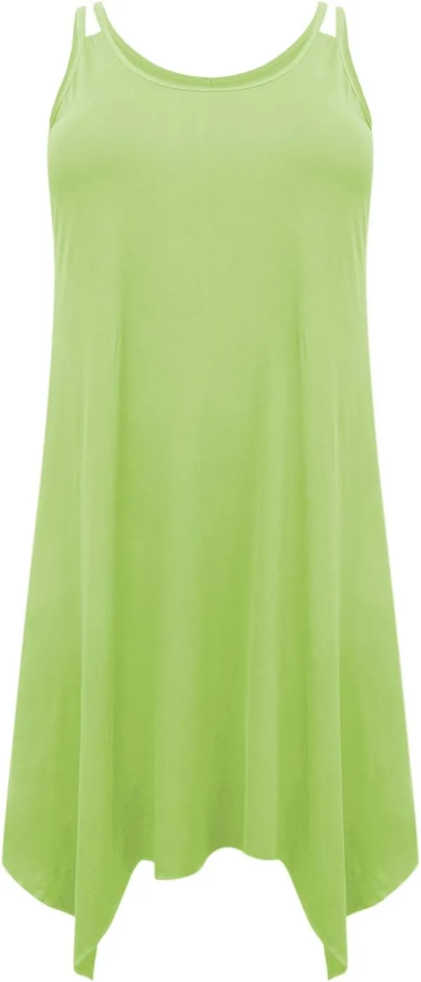 hlysgo Plus Size Dress for Women 2025 Summer Sleeveless V Neck Mini Dresses Casual Loose Fit Handkerchief Hem Short Sundress