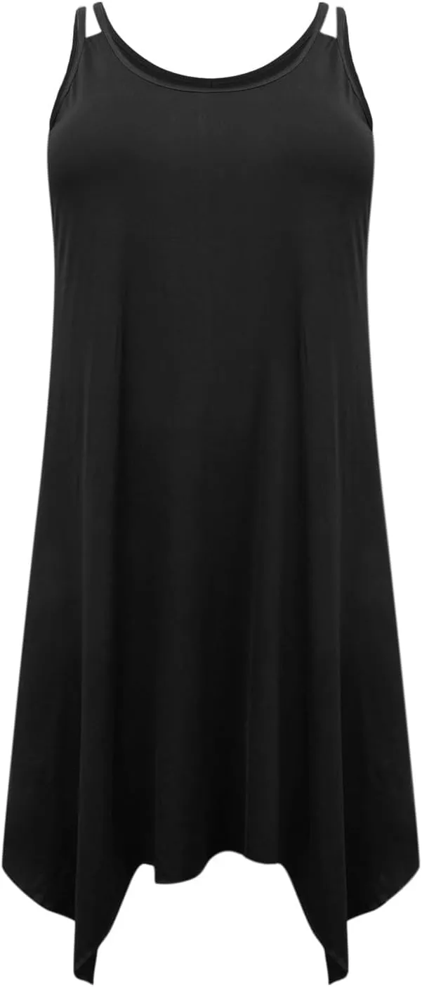 hlysgo Plus Size Dress for Women 2025 Summer Sleeveless V Neck Mini Dresses Casual Loose Fit Handkerchief Hem Short Sundress