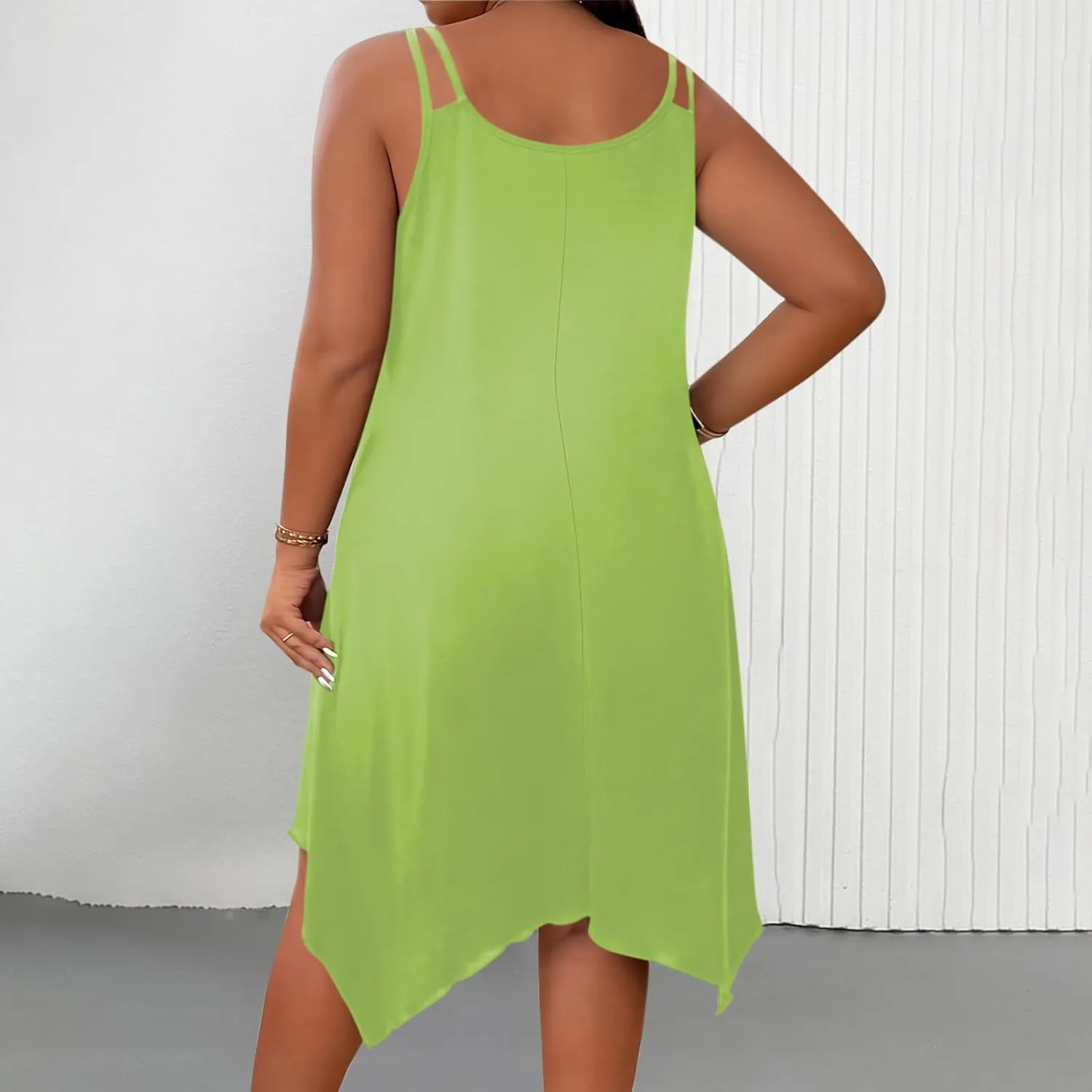 hlysgo Plus Size Dress for Women 2025 Summer Sleeveless V Neck Mini Dresses Casual Loose Fit Handkerchief Hem Short Sundress