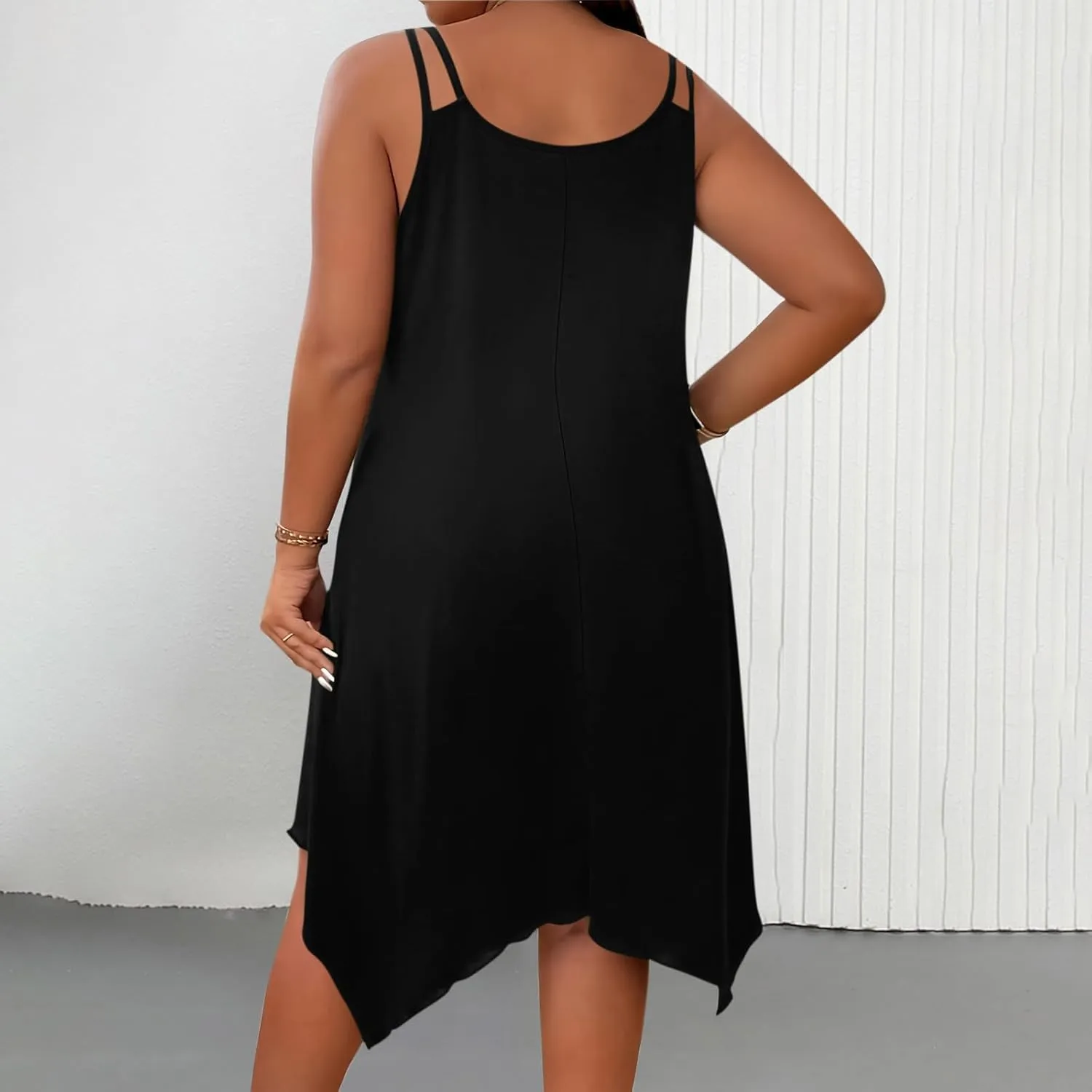 hlysgo Plus Size Dress for Women 2025 Summer Sleeveless V Neck Mini Dresses Casual Loose Fit Handkerchief Hem Short Sundress