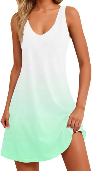 hlysgo Summer Dresses for Women 2025 Trendy Tie-Dye Print Sleeveless V Neck Coverup Beach Dress Casual Flowy Mini Sundress