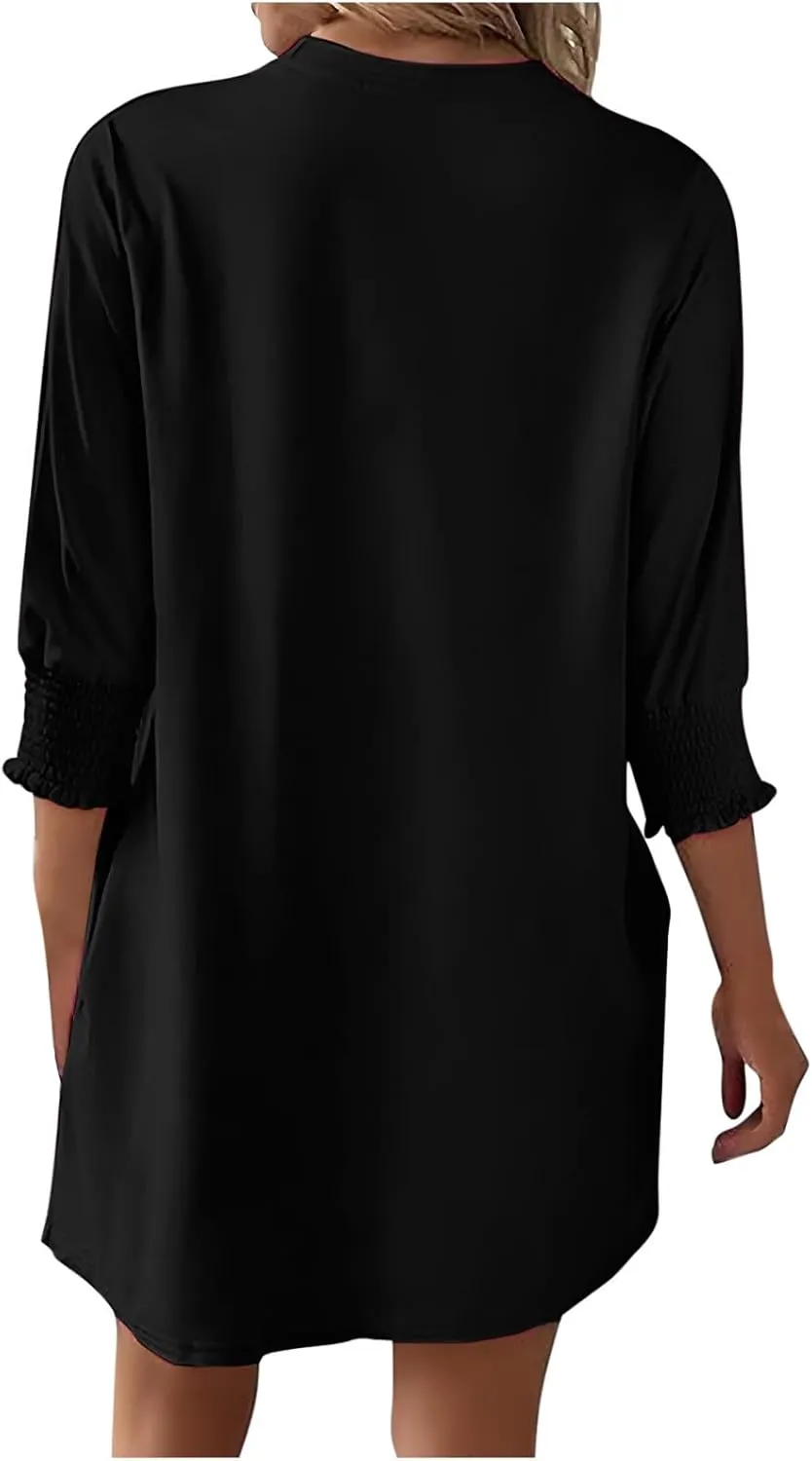hlysgo Womens Summer Dresses 2025 Trendy 3/4 Sleeve Crew Neck Mini Dress Casual Loose Fit Knee Length Dress for Teen Girls