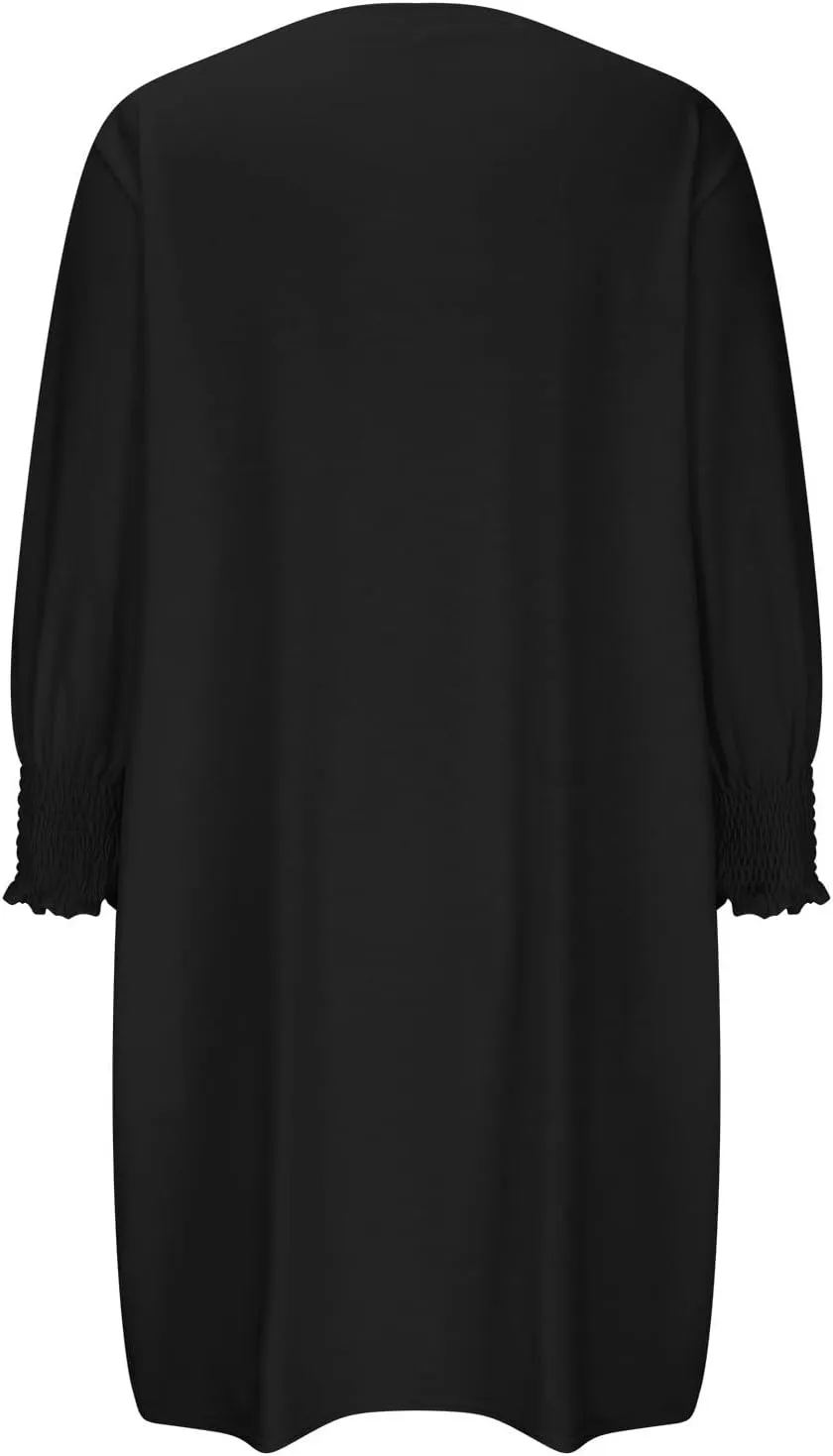 hlysgo Womens Summer Dresses 2025 Trendy 3/4 Sleeve Crew Neck Mini Dress Casual Loose Fit Knee Length Dress for Teen Girls