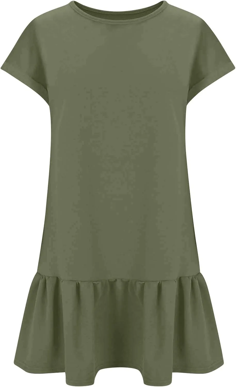 hlysgo Womens Summer T Shirt Dress Casual Loose Fit Cap Sleeve Ruffle Hem Workout Dresses Teen Girls Crewneck Mini Dresses
