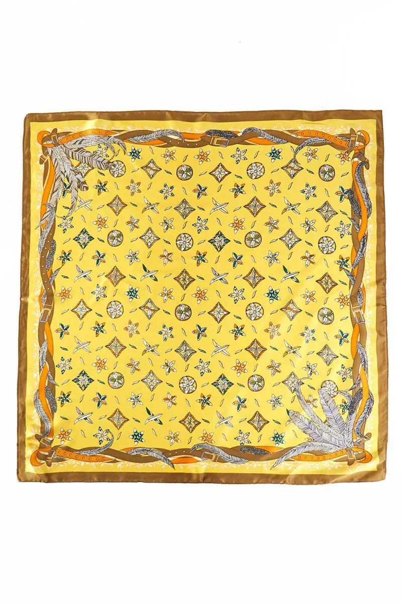In Fine Feather Yellow Square Satin Scarf