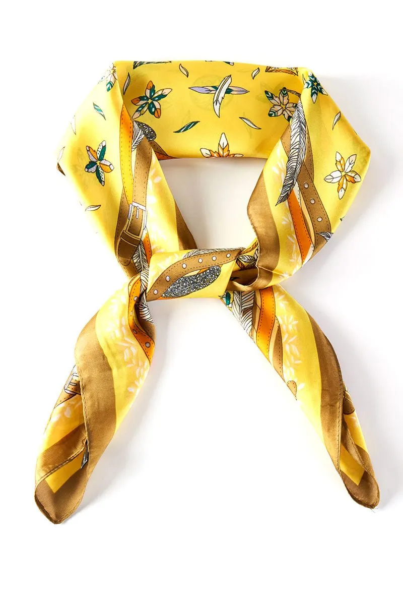 In Fine Feather Yellow Square Satin Scarf