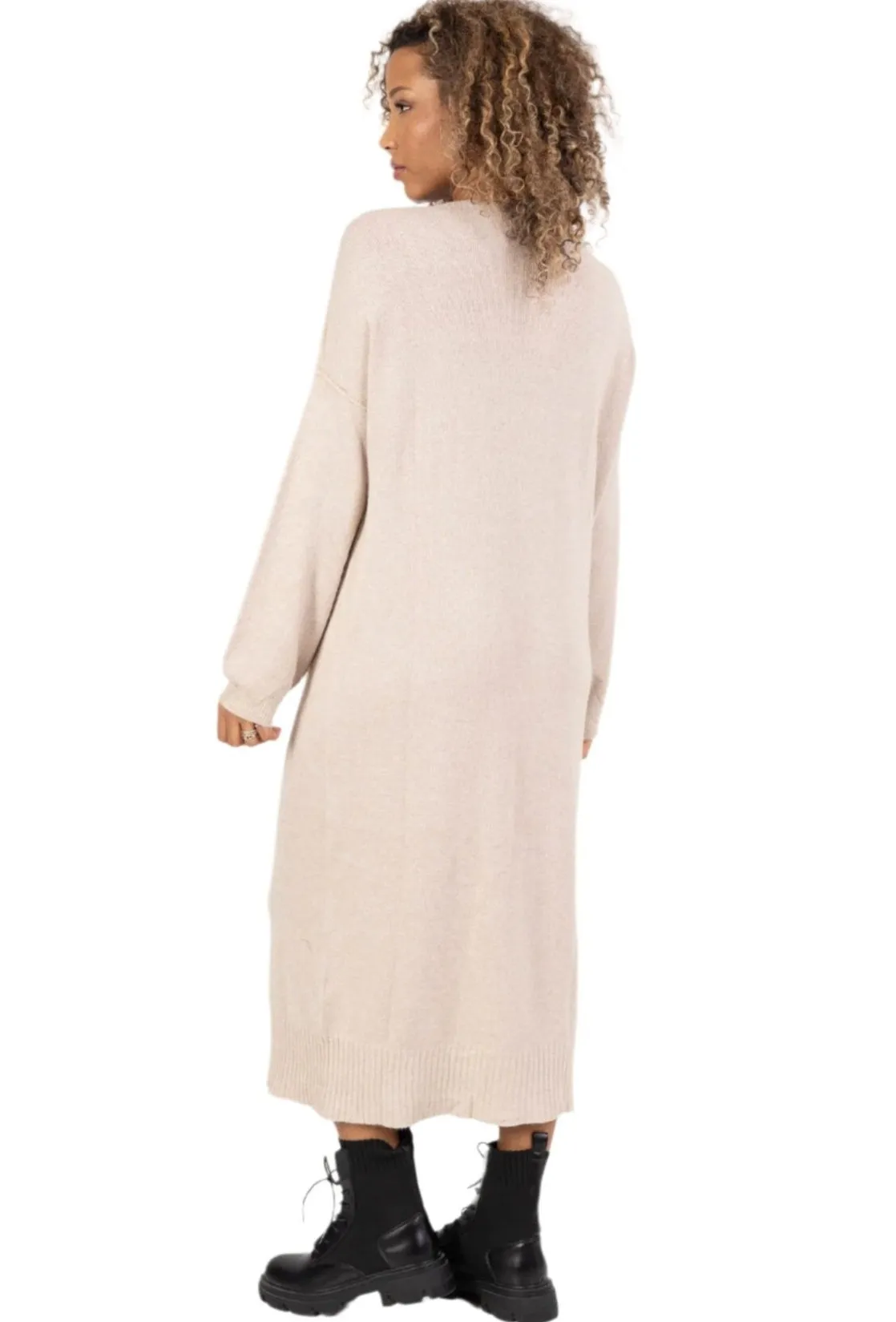 Italian Long Sweater Dress With Round Neck One Size