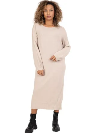 Italian Long Sweater Dress With Round Neck One Size