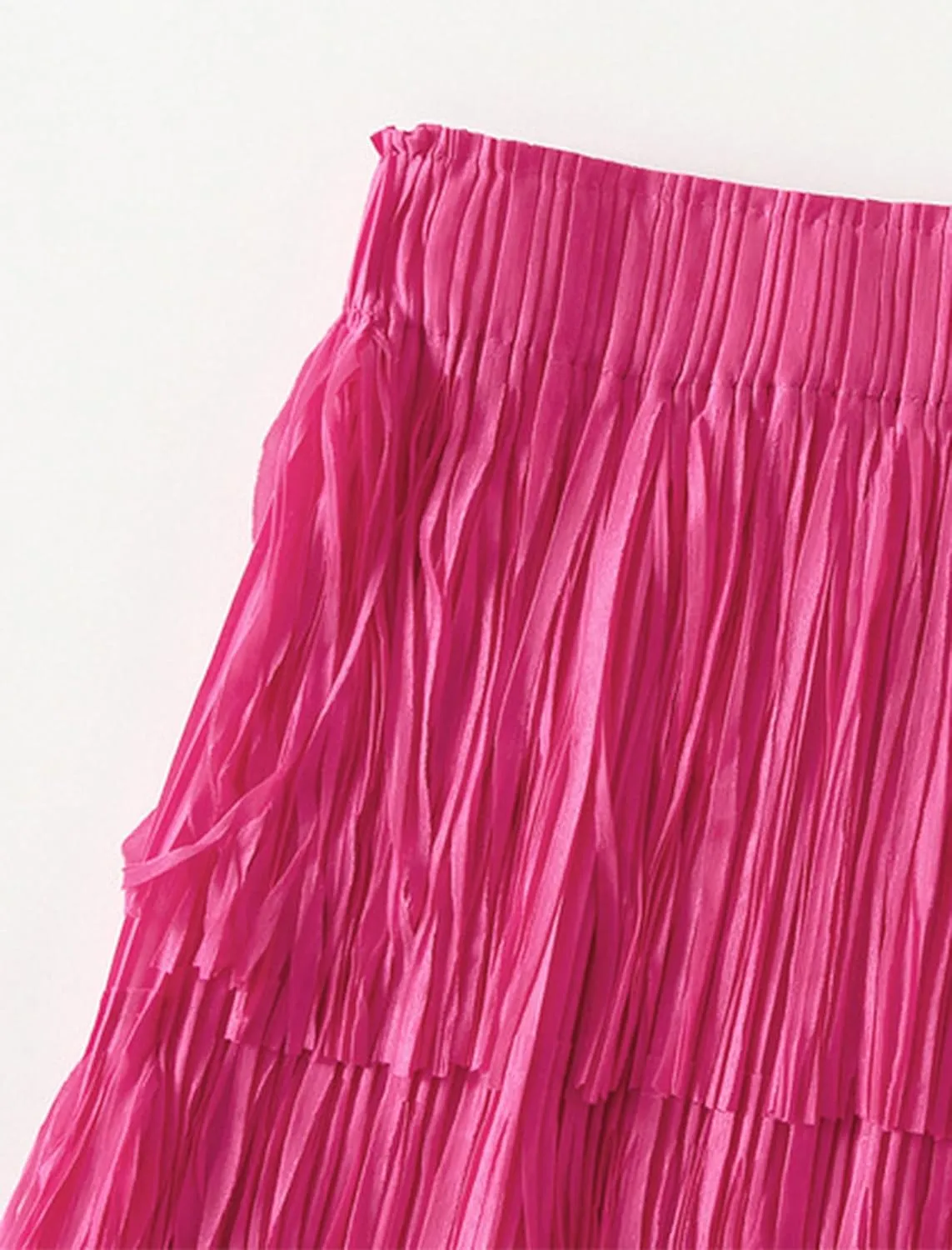 IWEMEK Elastic High Waist Fringe Skirts for Women Tassels Tiered Layered Midi Skirts Fall Christmas Party Casual A-Line Skirt
