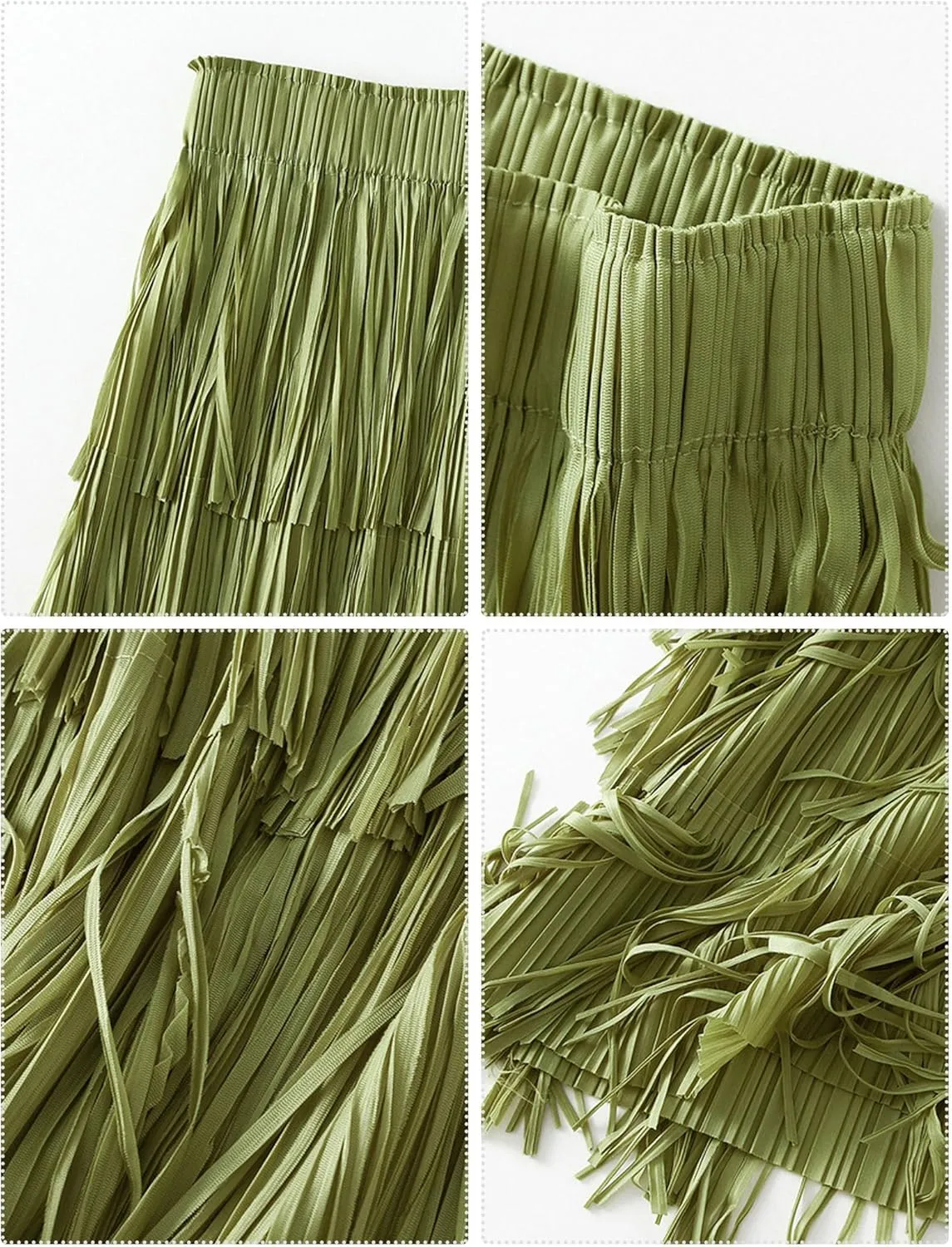 IWEMEK Elastic High Waist Fringe Skirts for Women Tassels Tiered Layered Midi Skirts Fall Christmas Party Casual A-Line Skirt