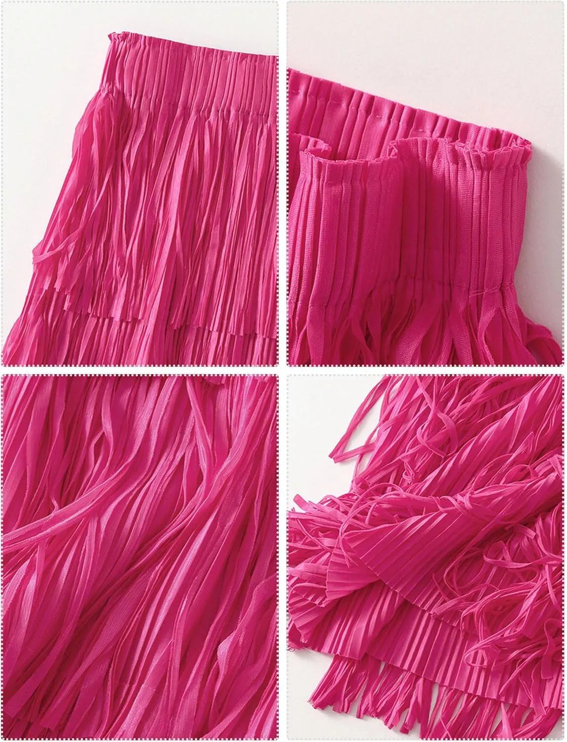 IWEMEK Elastic High Waist Fringe Skirts for Women Tassels Tiered Layered Midi Skirts Fall Christmas Party Casual A-Line Skirt