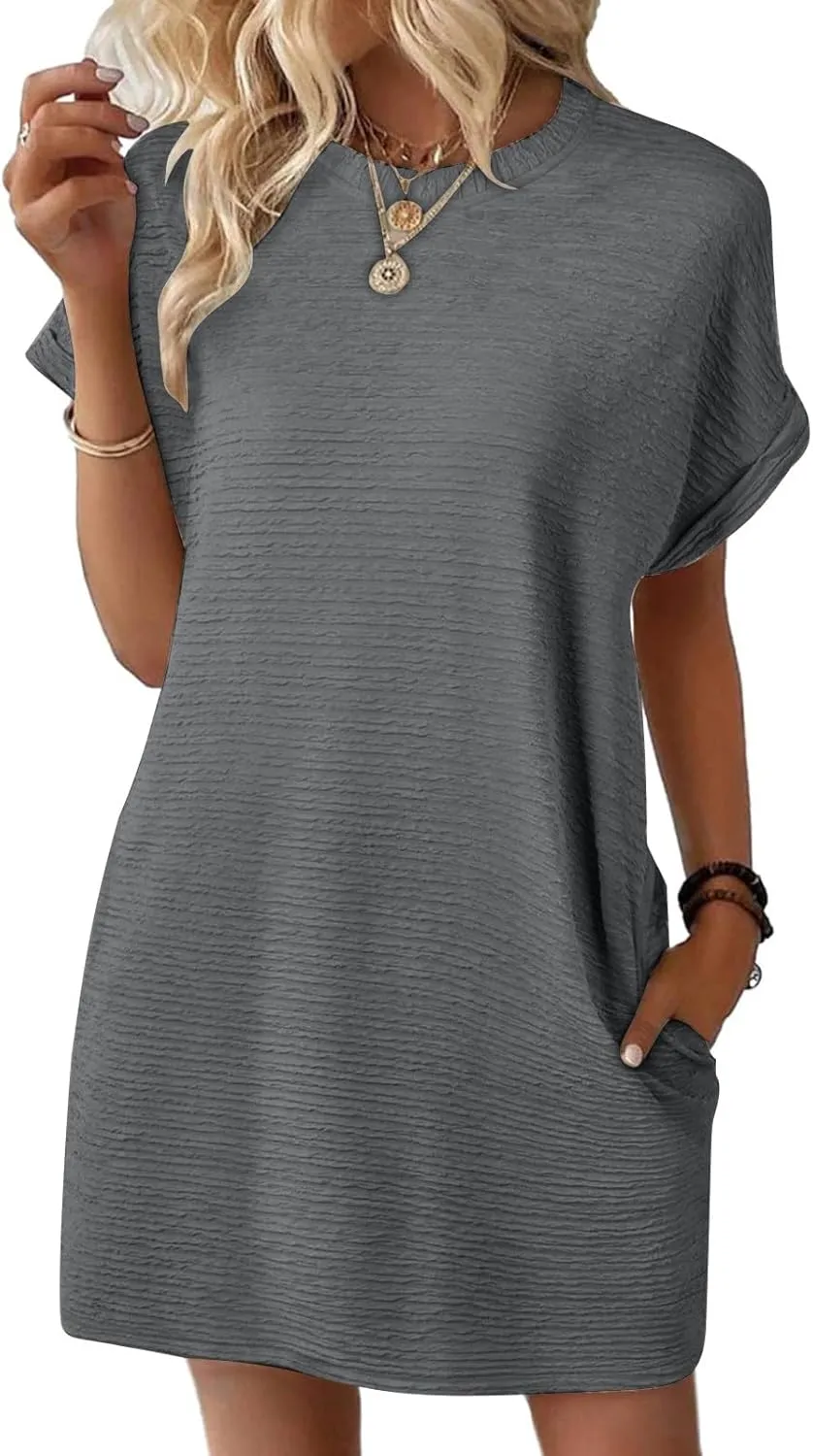 JOAU Women's Casual Summer Short Sleeve T Shirt Dress Loose Beach Mini Dresses Travel Vacation Clothes with Pockets 2025