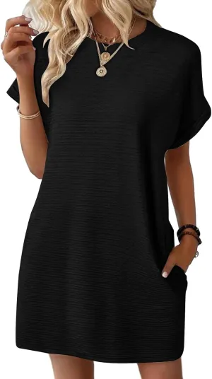 JOAU Women's Casual Summer Short Sleeve T Shirt Dress Loose Beach Mini Dresses Travel Vacation Clothes with Pockets 2025