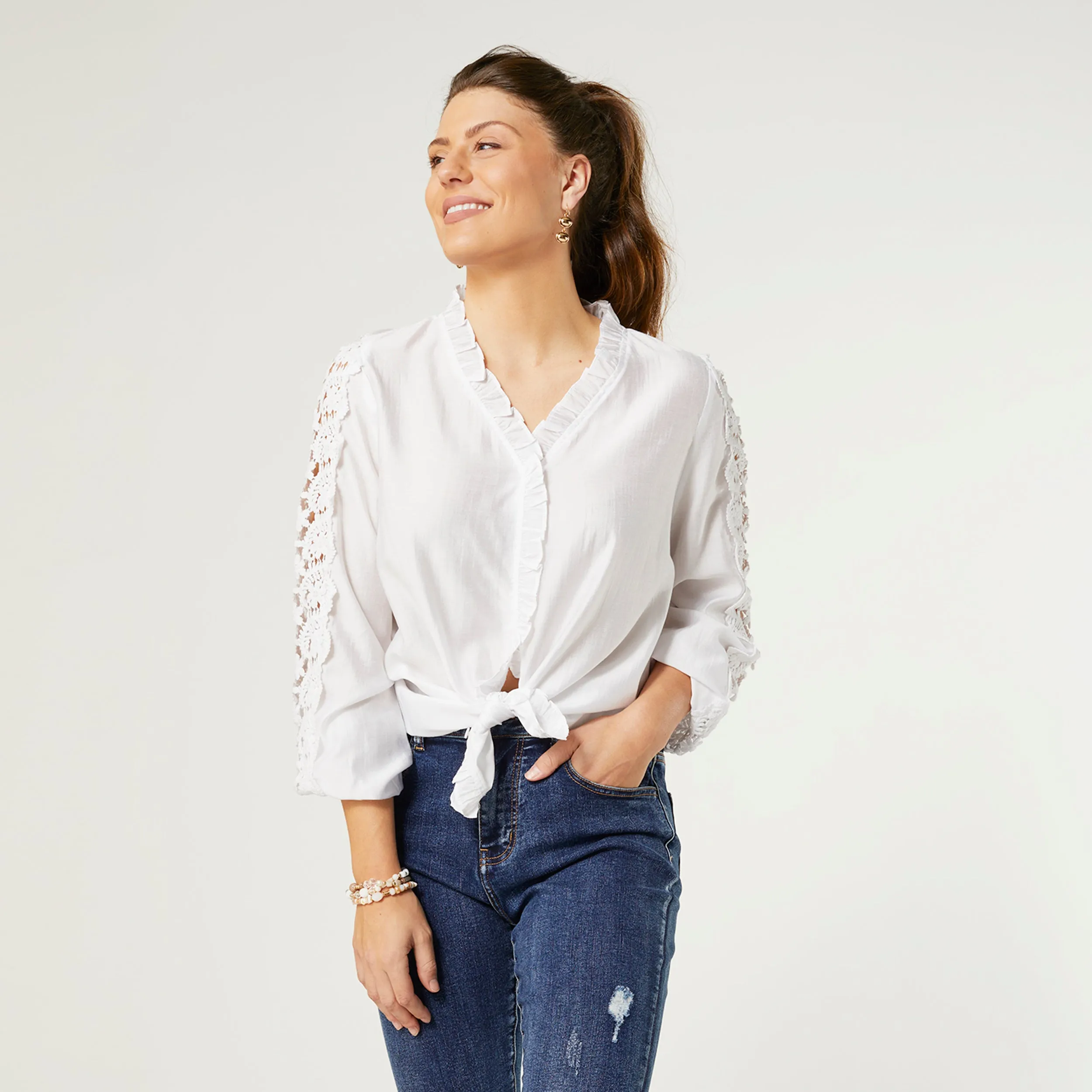 Kiana Top with Crochet Detail - White