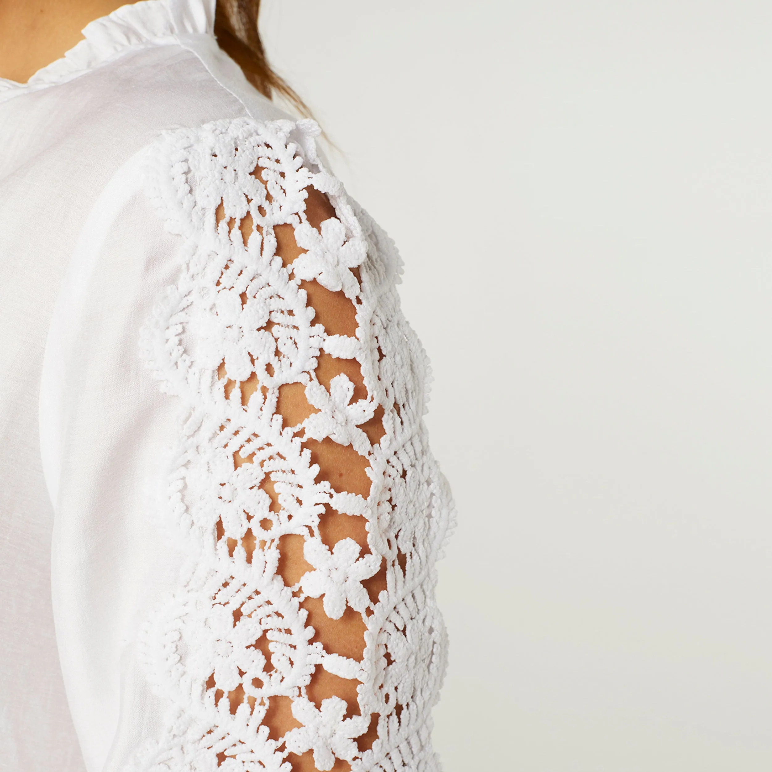 Kiana Top with Crochet Detail - White