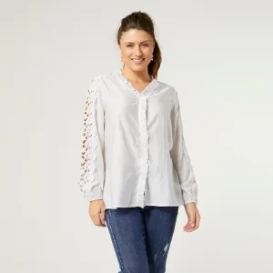 Kiana Top with Crochet Detail - White