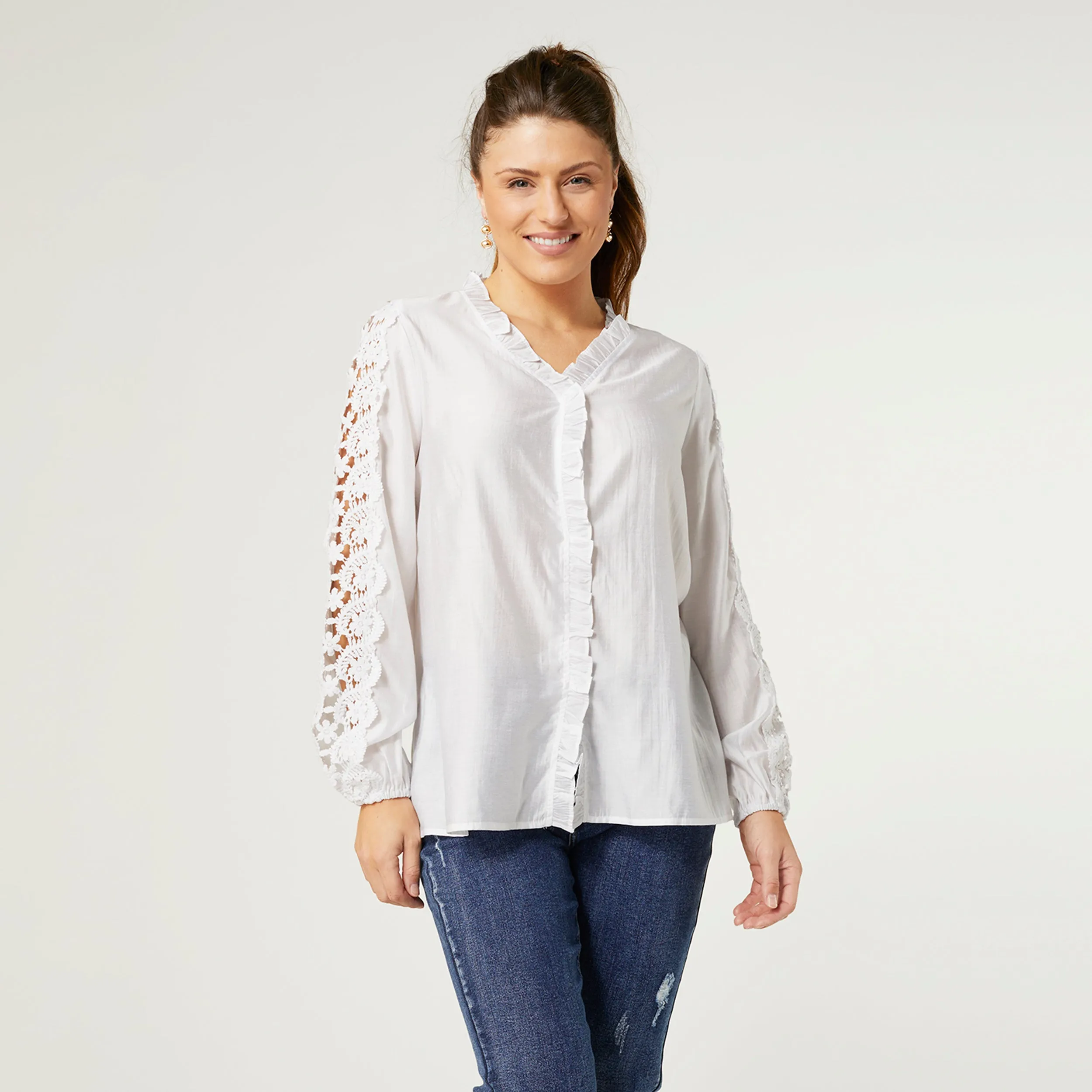 Kiana Top with Crochet Detail - White