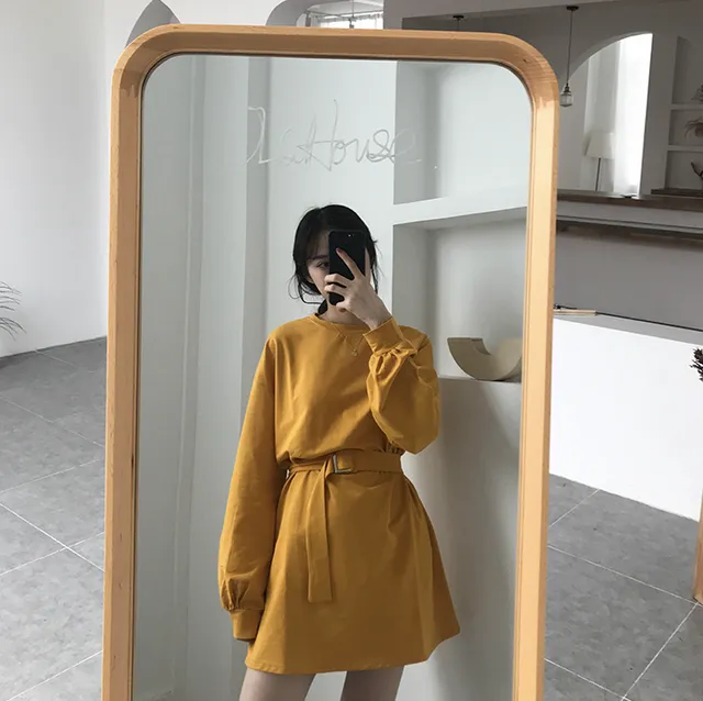 [Korean Style] 7 Color Casual Belted Mini Dress