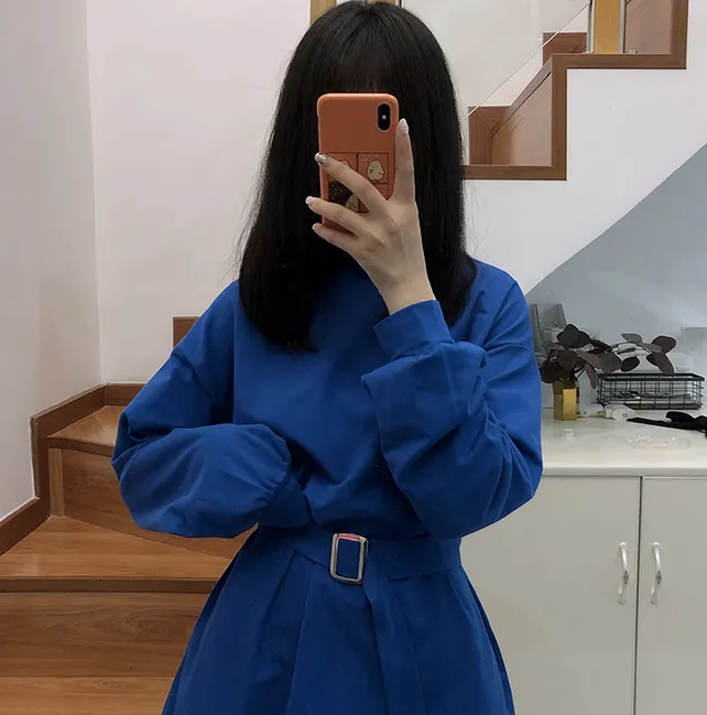 [Korean Style] 7 Color Casual Belted Mini Dress