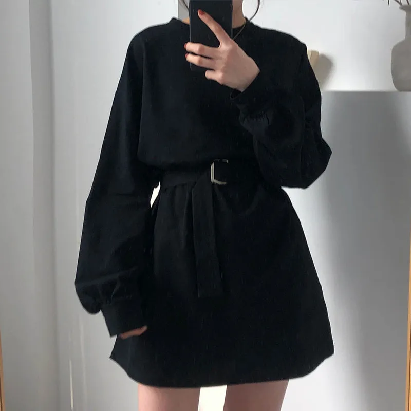 [Korean Style] 7 Color Casual Belted Mini Dress