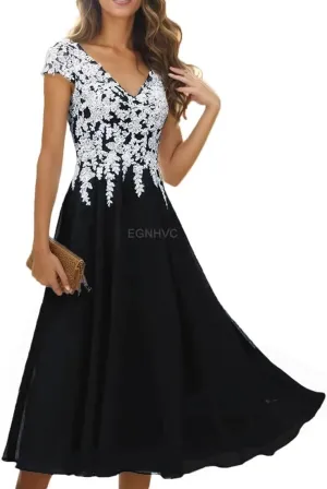 Lace Appliques Mother of The Bride Dresses for Wedding with Sleeves Chiffon V Neck Long Formal Evening Gowns
