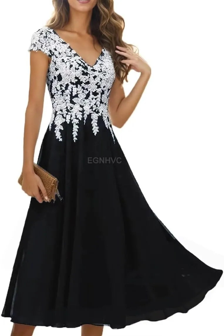Lace Appliques Mother of The Bride Dresses for Wedding with Sleeves Chiffon V Neck Long Formal Evening Gowns