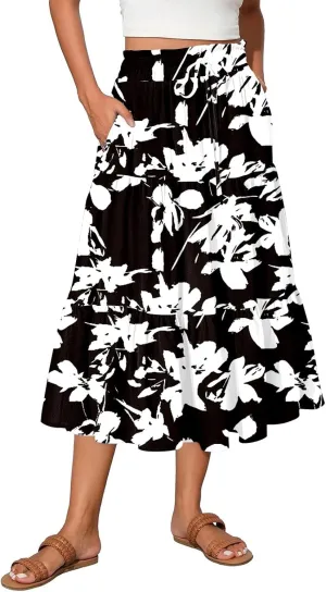 Ladies Skirts High Waist Flowy A-Line Maxi Skirt Long Bohemian Skirt Summer