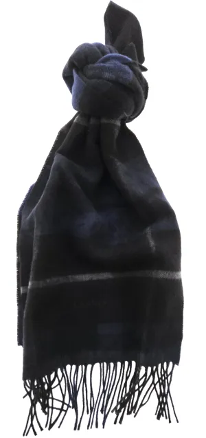 Lanvin Pure Wool Scarf – Plaid Black and Blue, Elegant Fringed Design