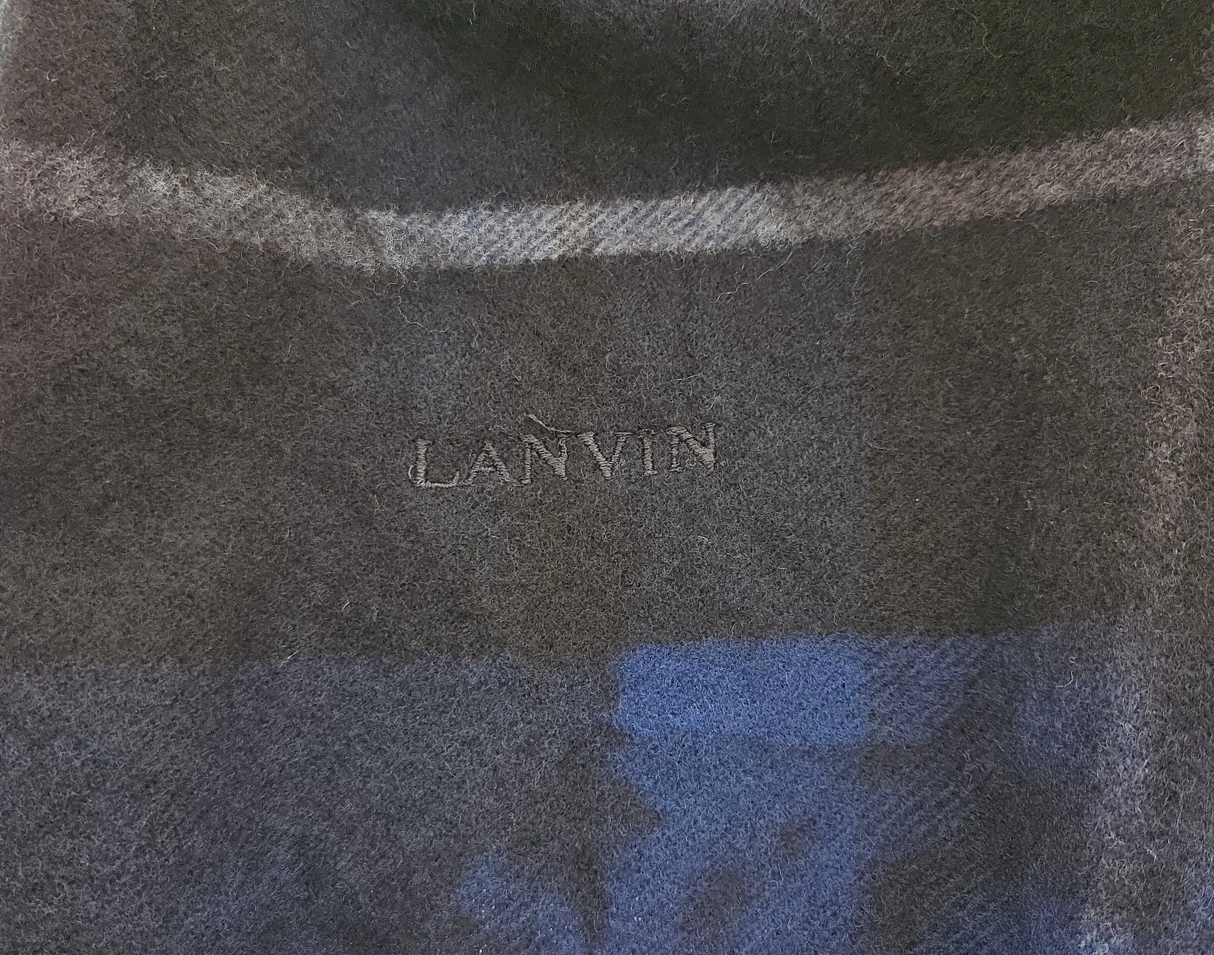 Lanvin Pure Wool Scarf – Plaid Black and Blue, Elegant Fringed Design