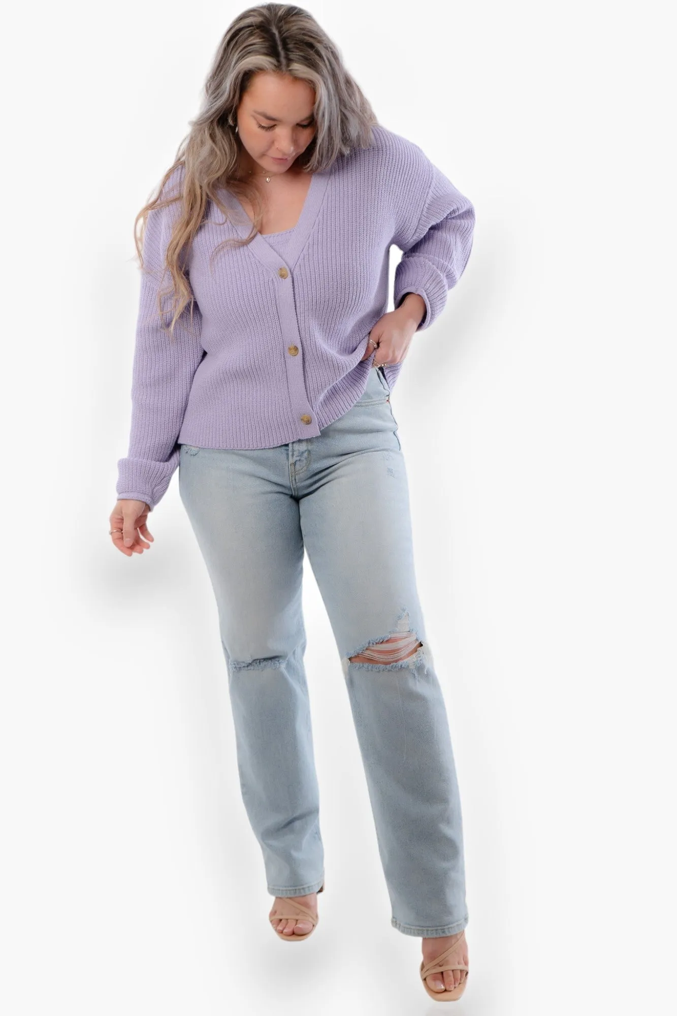 Lea Lavender Button Up Cardigan