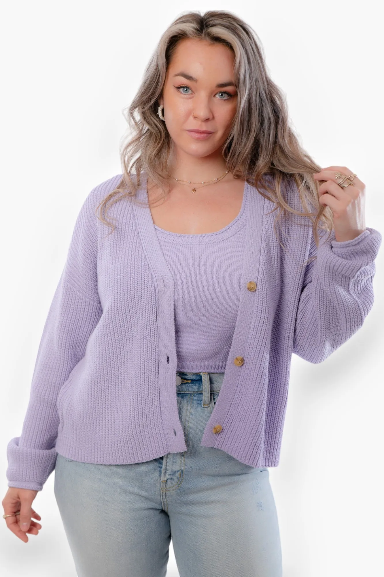 Lea Lavender Button Up Cardigan