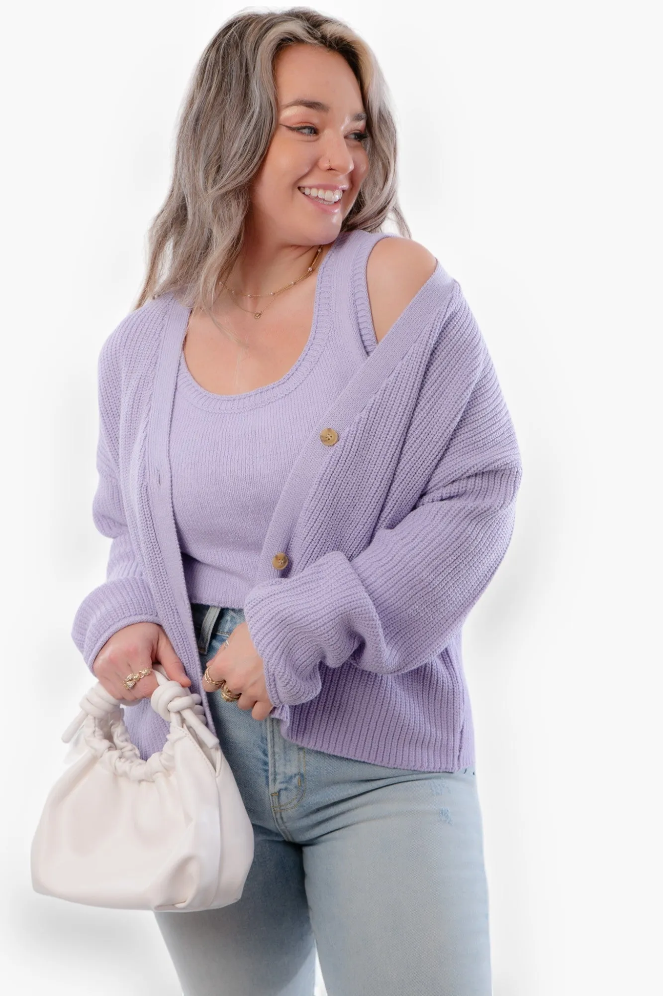 Lea Lavender Button Up Cardigan