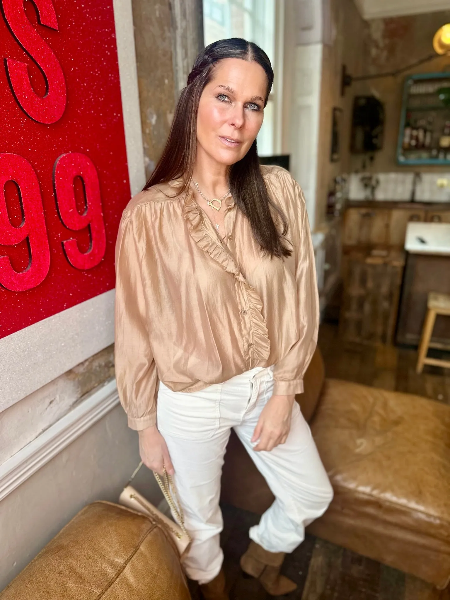 Lila Ruffled Blouse - Camel
