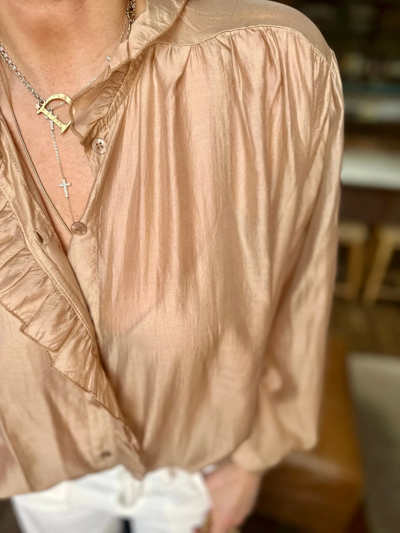 Lila Ruffled Blouse - Camel