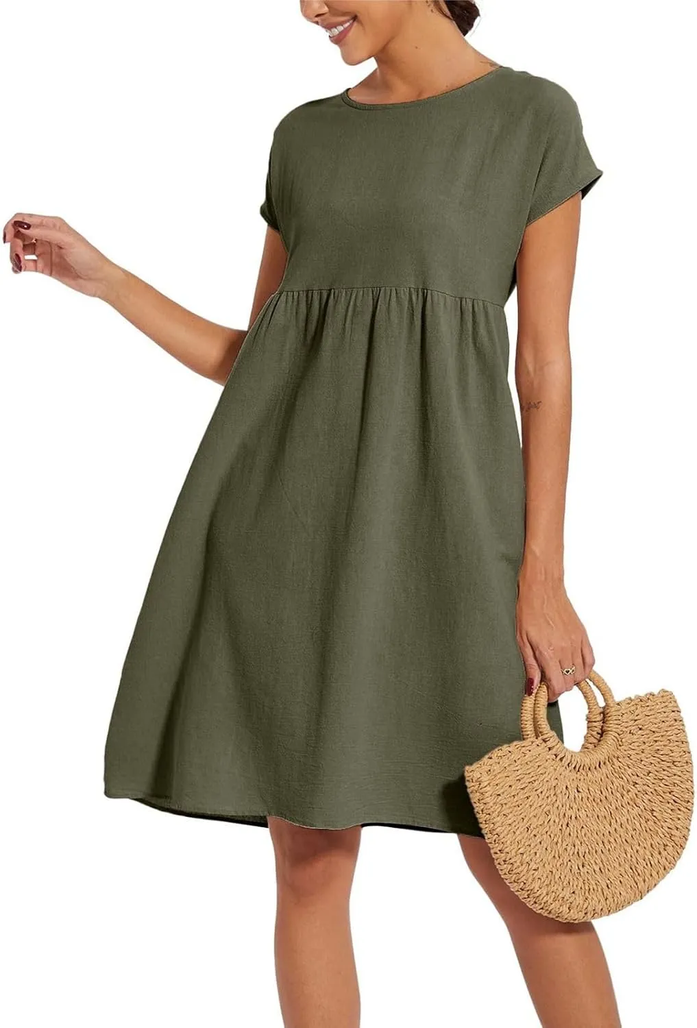 Linen Dresses for Women 2024 Womens Linen Dress Linen Midi Dresses Plus Size Short Sleeves Dress Sundress with Pockets