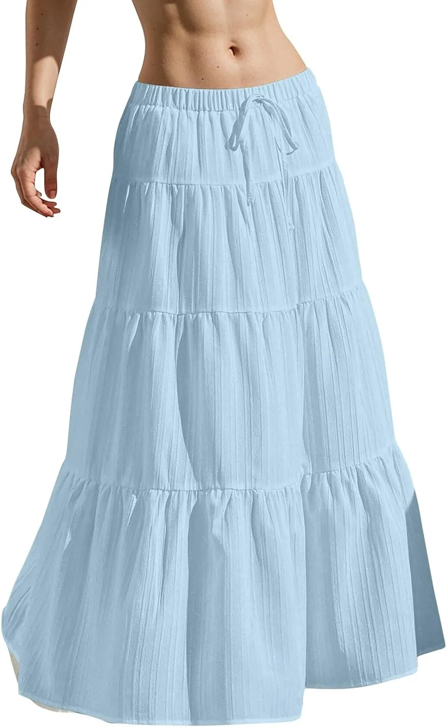 Linen Maxi Skirts for Women Elegant Pleated Tiered A Line Long Skirt Casual Summer Flowy Beach Skirt Vacation Outfits