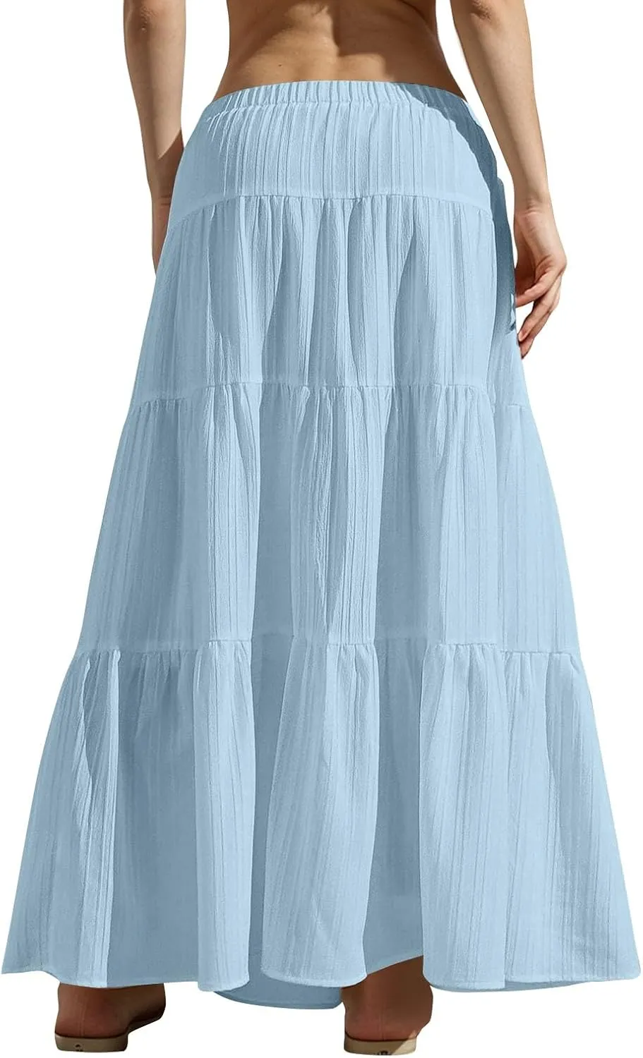 Linen Maxi Skirts for Women Elegant Pleated Tiered A Line Long Skirt Casual Summer Flowy Beach Skirt Vacation Outfits