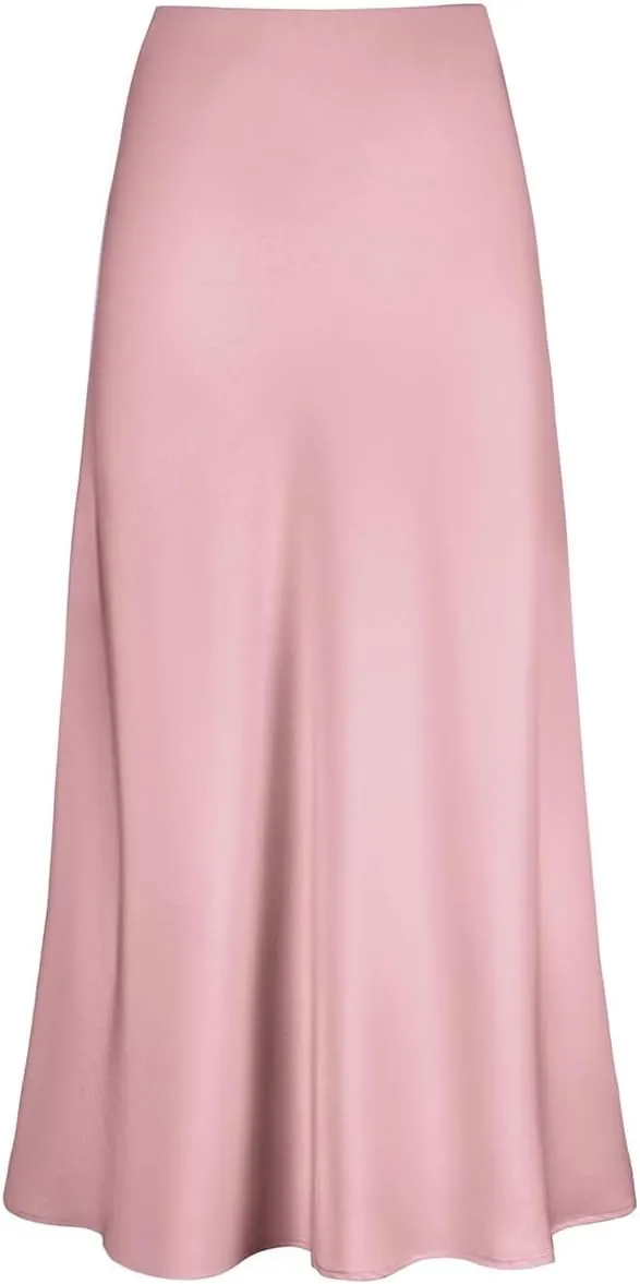 Long Satin Skirts for Women Silk Skirts Silky Elastic High Waist Flared Casual A Line Midi Skirt Cocktail Party Maxi Skirts
