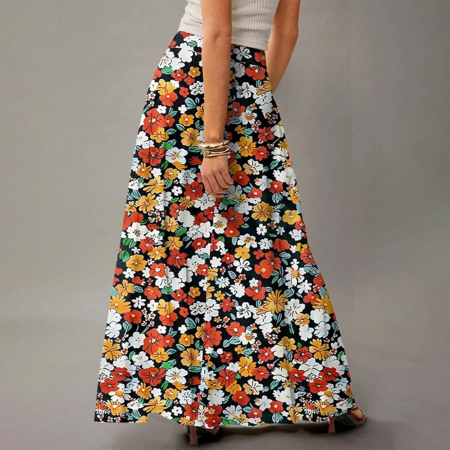 Long Skirts for Women Casual High Waist Maxi Skirt Flowy Aline Boho Beach Vacation Skirts with Pockets
