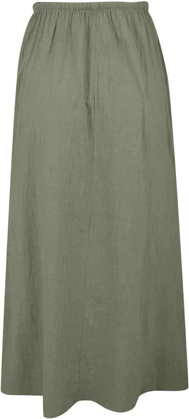 Long Skirts for Women Cotton Linen Boho Maxi Skirt Spring Summer Trendy Vacation Casual Flowy Drawstring Skirts